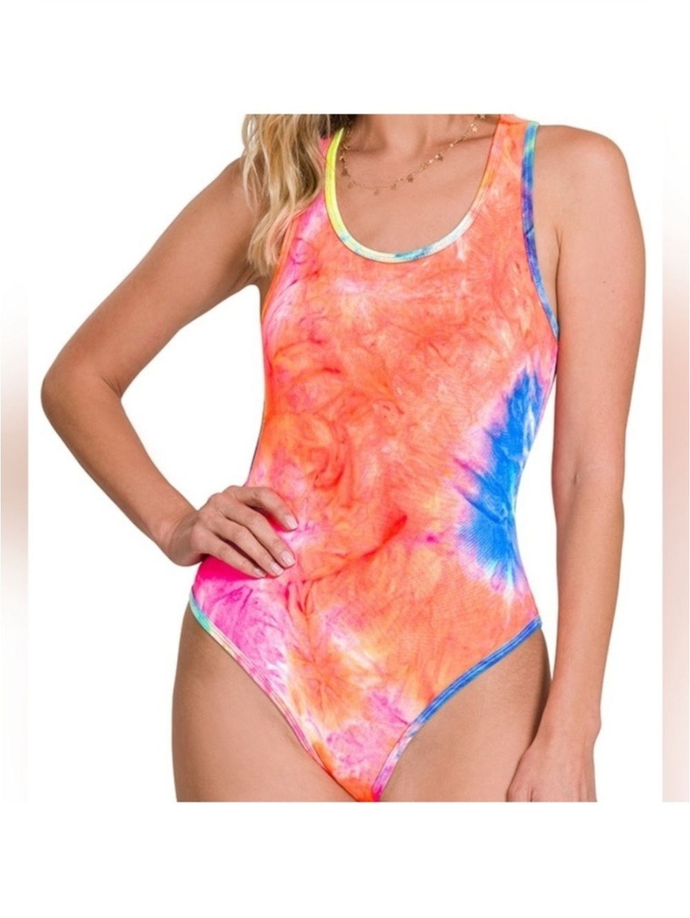 Zenana Outfitters Tie-Dye Racerback Bodysuit
